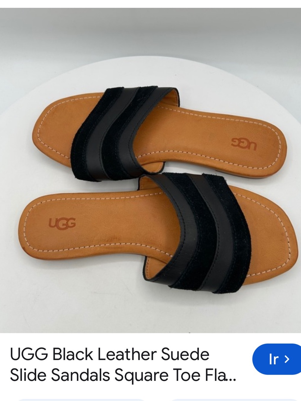 UGG XIMENA Black Leather Slide Sandals with Tan Footbed